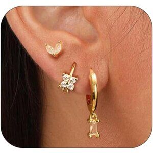 🆕 Women Gold Small Hoop Earrings Trendy Chunky Multiple Piercing Jewelry Gift